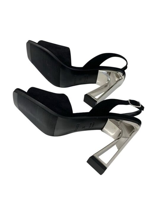 Hermes Crystal 105 Sandals Shoes Suede Black Silver Strap main image 0
